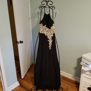 Navy blue and gold accent dress